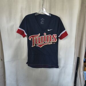 Men's Size Med Nike Dri Fit MLB Minnesota Twins Navy Tee W/ Red & White Logo
